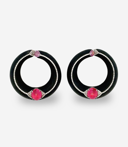 Rubellite & Pink Sapphire Creole Carbon Fiber Earrings