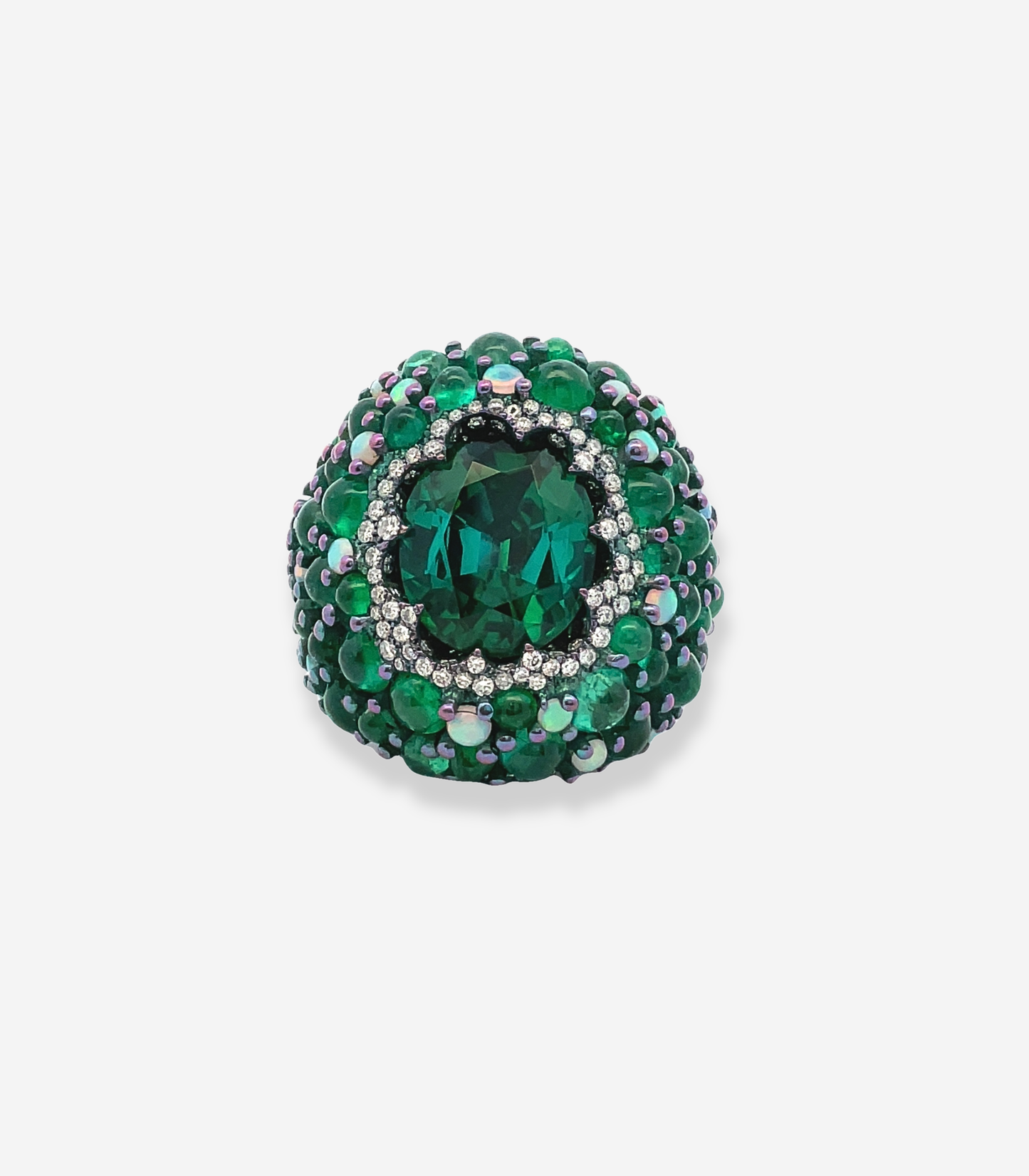 Green Tourmaline Emerald & Opal Ring