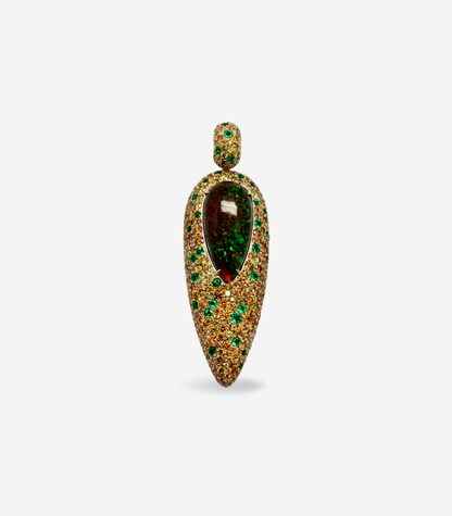 Black Opal, Fancy Color Diamond & Emerald Pendant