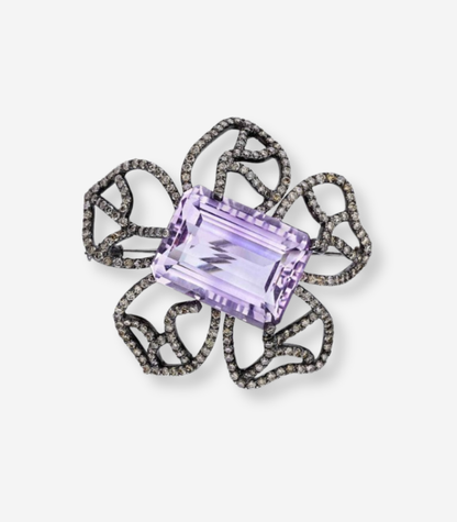 Diamond Flower Brooch with Amethyst