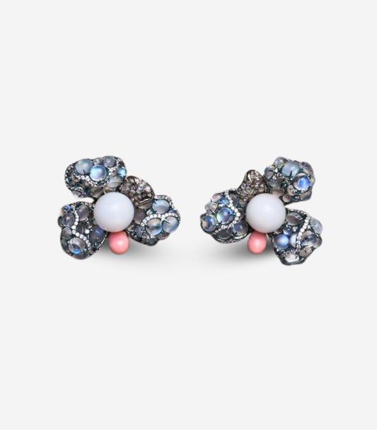 Blue Moonstone & Pearl Flowers