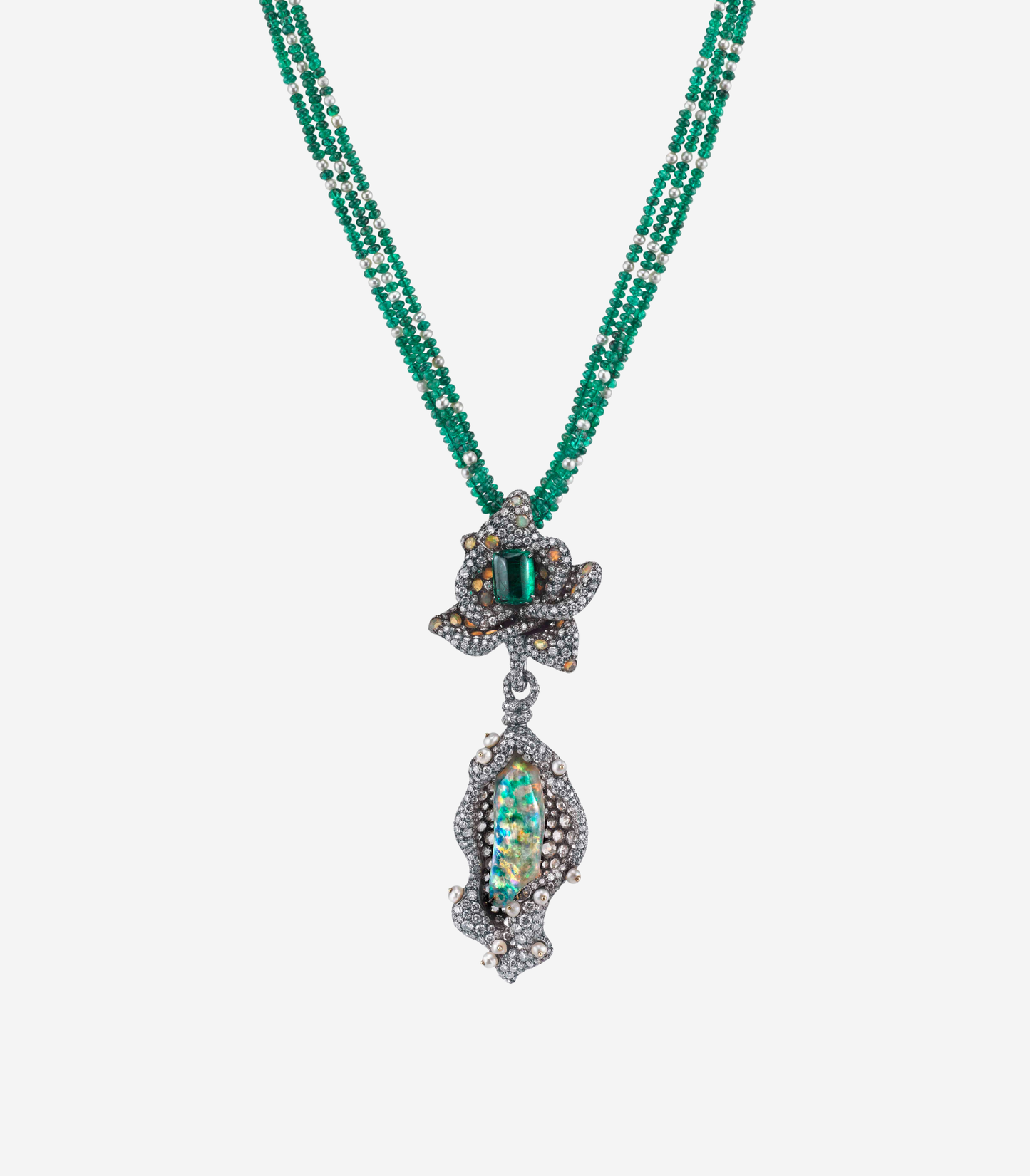 Emerald & Opal Flower Necklace