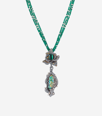 Emerald & Opal Flower Necklace