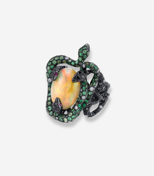 Opal & Tsavorite Snake Ring
