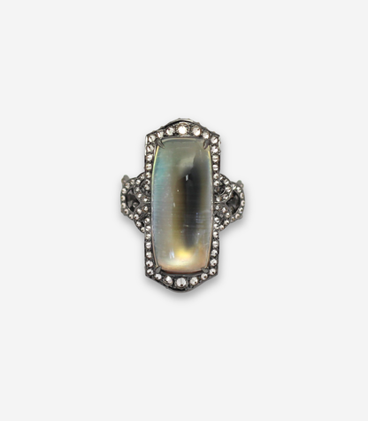 Blue Moonstone & Diamond Ring