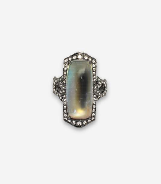 Blue Moonstone & Diamond Ring