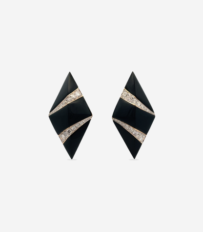 Black Jade Pyramid Yin Yang Earrings