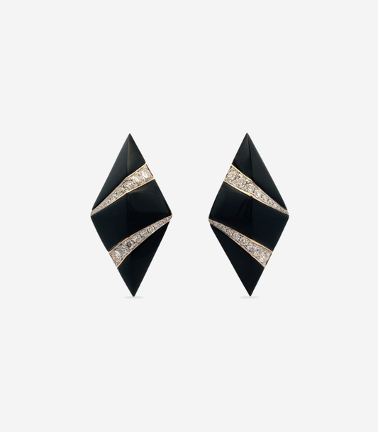 Black Jade Pyramid Yin Yang Earrings