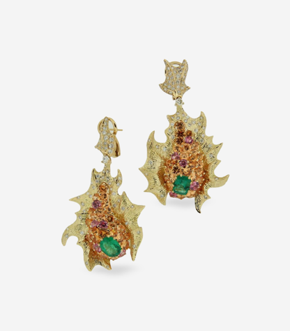 Emerald Lionfish Earrings with Padparascha Sapphires