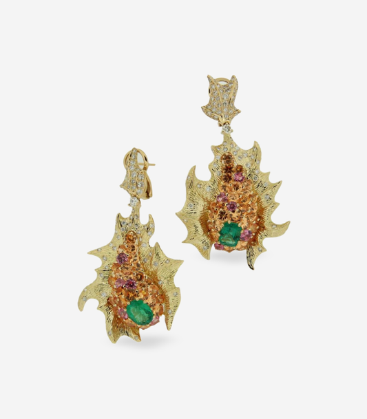 Emerald Lionfish Earrings with Padparascha Sapphires