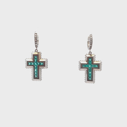 Paraiba 2mm Cross Earring in White Gold