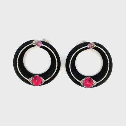 Rubellite & Pink Sapphire Creole Carbon Fiber Earrings