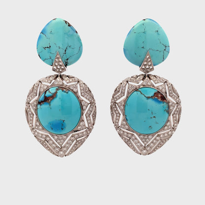 Turquoise & Diamond Chevron Earrings