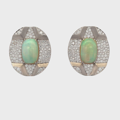 Opal & Diamond Button Earrings