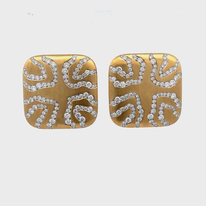 Cushion Brushed Gold & Diamond Earclips