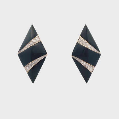 Black Jade Pyramid Yin Yang Earrings