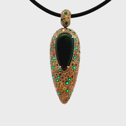 Black Opal, Fancy Color Diamond & Emerald Pendant