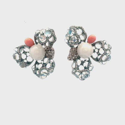 Blue Moonstone & Pearl Flowers