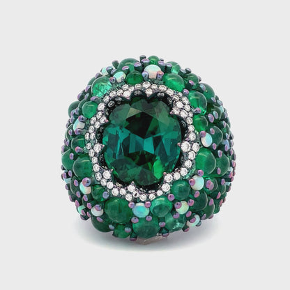 Green Tourmaline Emerald & Opal Ring